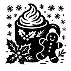 Hot Cocoa Mug With Whipped Cream And Gingerbread Cozy Christmas Art