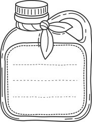 Plastic canister bow tie kids memo note frame. Memo note outline vector, child schedule linear frame. Scrapbook planner checklist template or diary coloring page with plastic container or canister