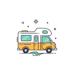 Minimalist Retro Style Camper Van Illustration, Symbolizing Freedom and Adventure on the Open Road, Perfect for Travel and Outdoor Lifestyle Enthusiasts