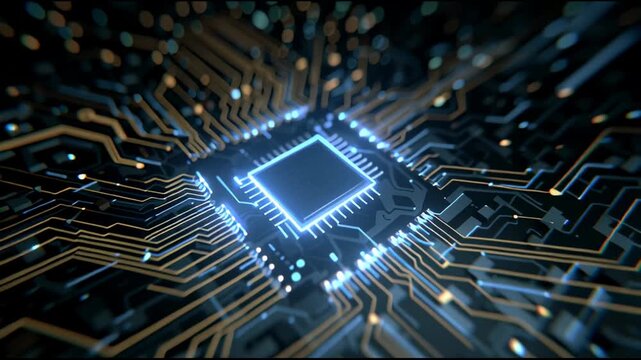 Glowing Computer Chip Circuit Board