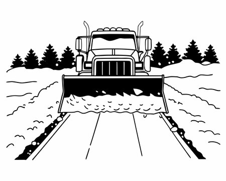 Illustration of a snowplow clearing a road