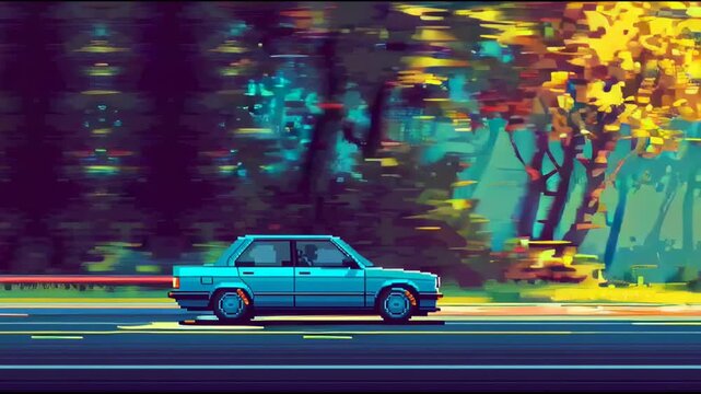 Car Driving Fast Pixel Art Animation