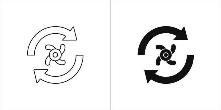 Icons depicting a rotating propeller or fan with arrows indicating continuous cycle or process