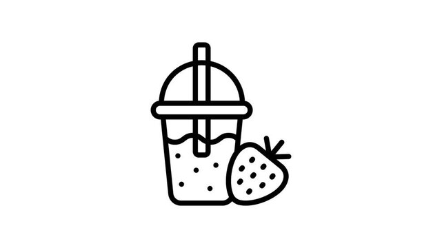 Handy outline style animated icon showing strawberry milkshake glass