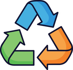 vibrant illustrated recycle symbol representing environmental protection, sustainability, and a circular economy, isolated on transparent background