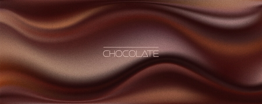 Trendy chocolate wavy gradient. Swirl liquid dark brown pattern. Grainy film effect texture. Vector illustration for your graphic design, banner, poster