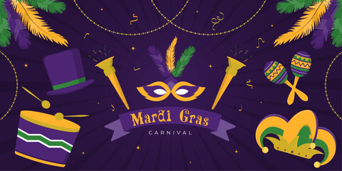 Mardi gras carnival banner illustration in gradient design