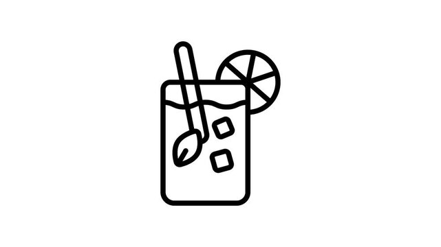 This outline animated icon showing a chilled drink glass with straw in it