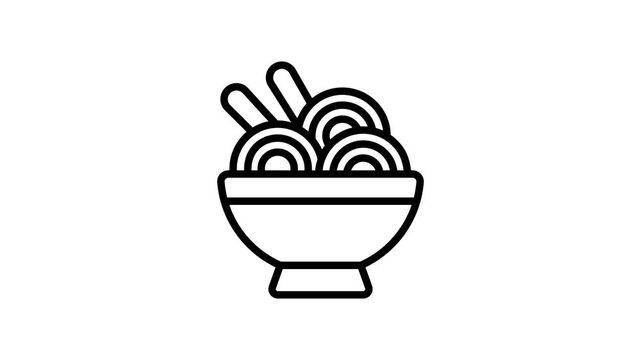 Easy to use line style animated icon of noodles bowl with chopsticks