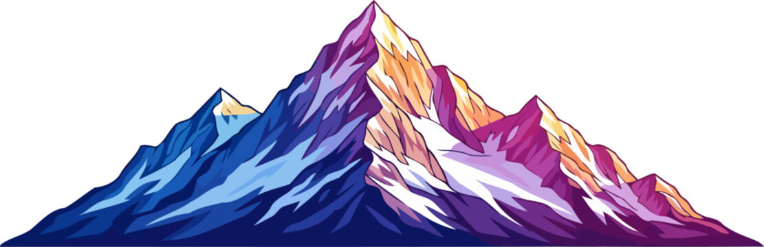 apex spectrum stylized mountainscape with vivid colors and graphic artistic elevation, isolated on transparent background