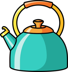 Obraz premium cozy cuppa companion bright teal kettle for heartwarming daily rituals, isolated on transparent background