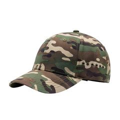 Tactical military camouflage baseball hat isolated on a transparent or white background. PNG
