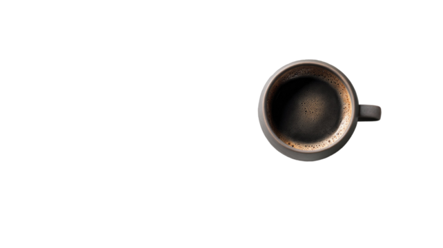 Black espresso coffee cup and saucer isolated on white background for your morning breakfast beverage