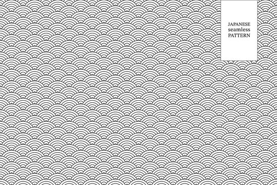 Japanese Seamless Wave Pattern in black and white color for fabric, wallpapers, poster, card in asian design and more