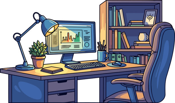 illuminated workspace sanctuary fostering creative focus and digital productivity at home, isolated on transparent background