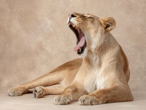 Lioness Yawning Captivating Portrait of a Female Lion in a Moment of Weariness