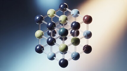 Molecular Structure Abstract: Capturing the elegance of scientific principles, a three-dimensional molecular structure shines, with spheres of varied colors.