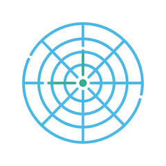 Blue radar screen with green crosshairs, vector illustration.