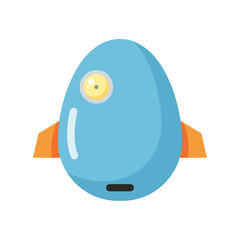 Obraz premium Cute cartoon light blue egg-shaped robot with orange fins and a single yellow eye.