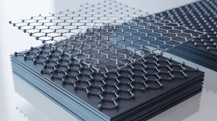 Fototapeta premium Honeycomb Sheet Pattern : A detailed view of layered honeycomb sheets, showcasing a complex geometric design, emphasizing precision engineering, and the structured beauty of design.