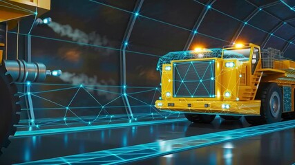 Futuristic mining trucks in a high-tech tunnel environment - Powered by Adobe