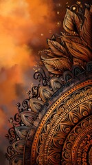 background with mandala inspired circular patterns hand drawn in fine ink lines over parchment texture