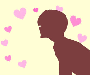 キスしようとする男性　冬　ハート　シルエット