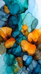 gradient smoothly shifting from coral orange to aqua blue with reflective shimmer