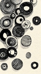 background with mandala inspired circular patterns hand drawn in fine ink lines over parchment texture