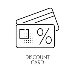 Member discount card exclusive benefit thin line icon or symbol. Customer exclusive benefit reward linear vector pictogram, loyalty program symbol. Shopping special offer sign with discount card