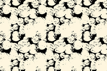 Seamless abstract vector pattern with grunge circular shapes in black and beige tones. Modern minimalist texture design for fabrics, packaging, and contemporary backgrounds
