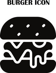 Burger icon vector illustration – fast food symbol for restaurant, menu, delivery, and app design