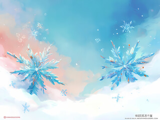 picturesque style snowy background with snowflakes on blue AI generated	
