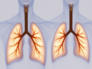 A visualization of healthy human lungs, detailing their internal structure and airways, symbolizing respiratory health and anatomy.