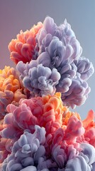 of pastel pink and icy blue fluid clouds colliding in ethereal mist