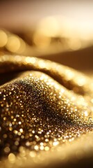 background with scattered golden dust particles shimmering against pale ivory backdrop filled with light