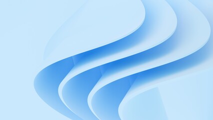 Abstract wavy curved 3d render. Blue soft layers of plastic with lines, folds, ruffles. Modern wallpaper, texture pattern.
