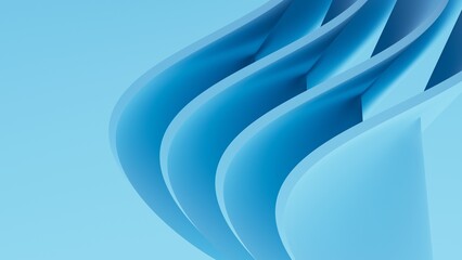 Abstract wavy curved 3d render. Blue soft layers of plastic with lines, folds, ruffles. Modern wallpaper, texture pattern.