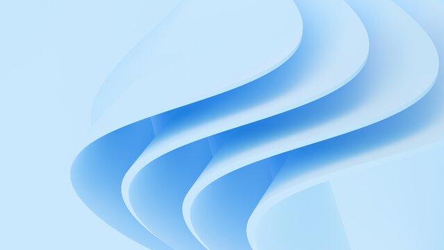 Abstract wavy curved 3d render. Blue soft layers of plastic with lines, folds, ruffles. Modern wallpaper, texture pattern.
