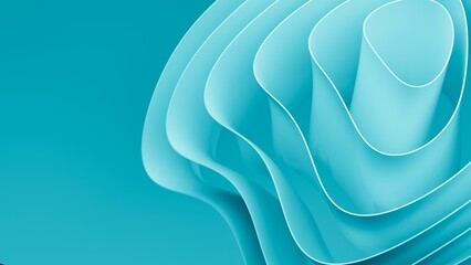 Abstract wavy curved 3d render. Turquoise soft layers of plastic with lines, folds, ruffles. Modern wallpaper, texture pattern.