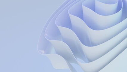 Abstract wavy curved 3d render. White soft layers of plastic with lines, folds, ruffles. Modern wallpaper, texture pattern.