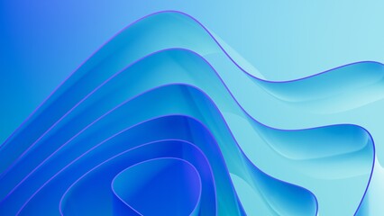 Abstract wavy curved 3d render. Blue soft layers of plastic with lines, folds, ruffles. Modern wallpaper, texture pattern.