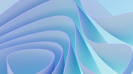 Abstract wavy curved 3d render. Blue soft layers of plastic with lines, folds, ruffles. Modern wallpaper, texture pattern.