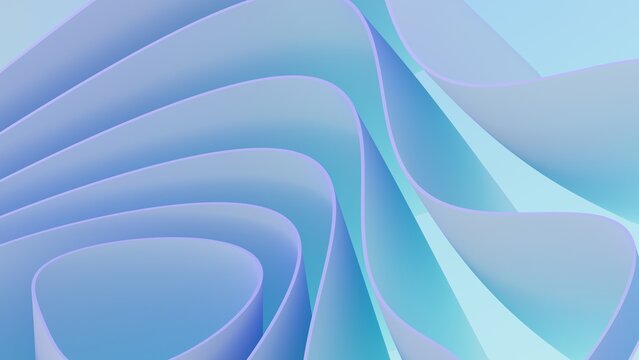 Abstract wavy curved 3d render. Blue soft layers of plastic with lines, folds, ruffles. Modern wallpaper, texture pattern.