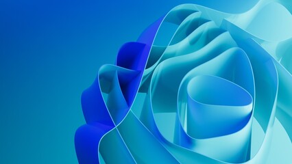 Abstract wavy curved 3d render. Blue soft layers of plastic with lines, folds, ruffles. Modern wallpaper, texture pattern.