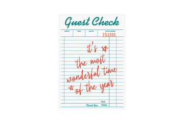 It's the Most Wonderful Time of the Year" Handwritten on a Festive Guest Check Sublimation Design