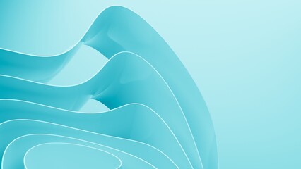 Abstract wavy curved 3d render. Turquoise soft layers of plastic with lines, folds, ruffles. Modern wallpaper, texture pattern.