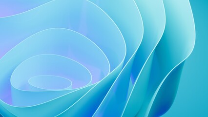 Abstract wavy curved 3d render. Turquoise soft layers of plastic with lines, folds, ruffles. Modern wallpaper, texture pattern.