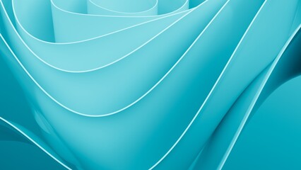 Abstract wavy curved 3d render. Turquoise soft layers of plastic with lines, folds, ruffles. Modern wallpaper, texture pattern.