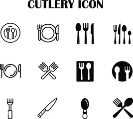 Obraz premium Minimalist cutlery icon vector — fork, knife, and spoon symbol for restaurant, food, or kitchen design